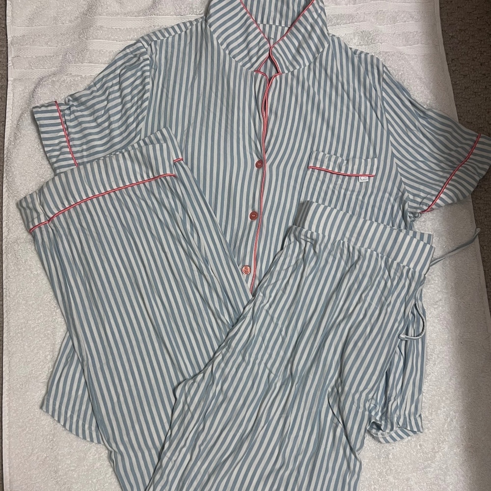 Cozy Earth Bamboo Stretch-Knit Short Sleeve & Pant Pajama Set - Market Stripe